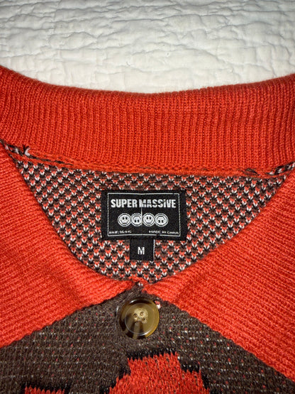 Super Massive - Orange and Brown Collared Flower Button Up Cardigan Sweater