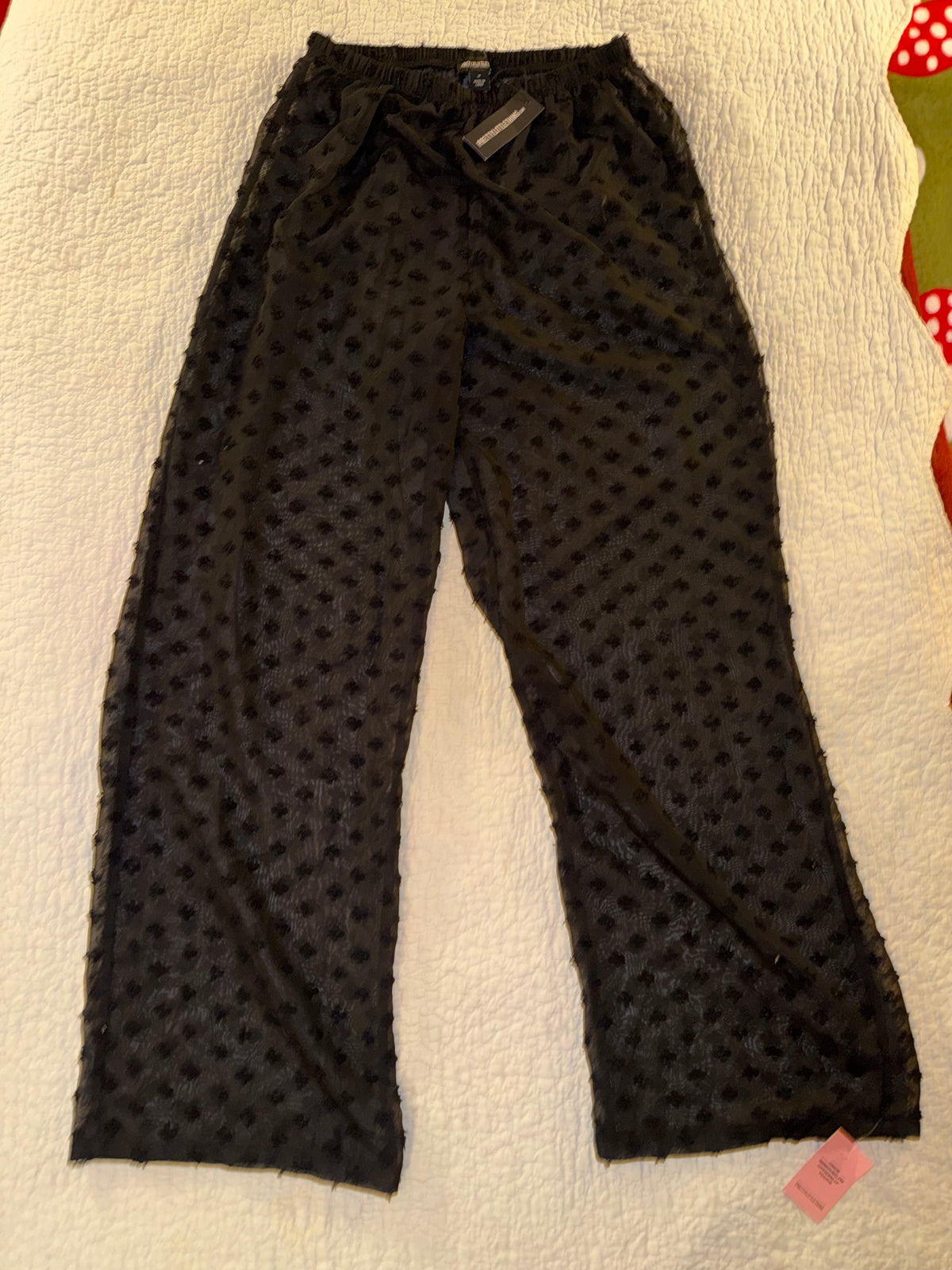 Pretty Little Thing - Black Wide Leg Textured Beach Trousers - Polka Dot Mesh