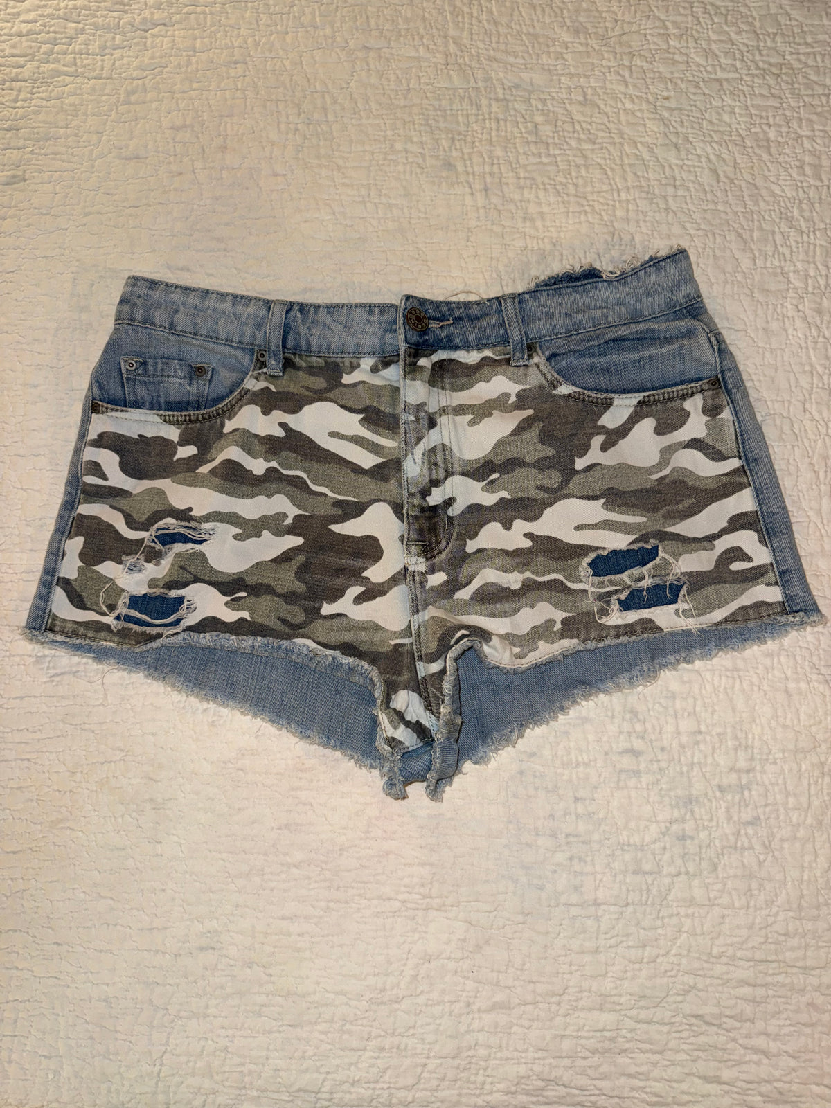 BDG - Dree High Rise Cheeky Denim Camo Jean Shorts - Urban Outfitters