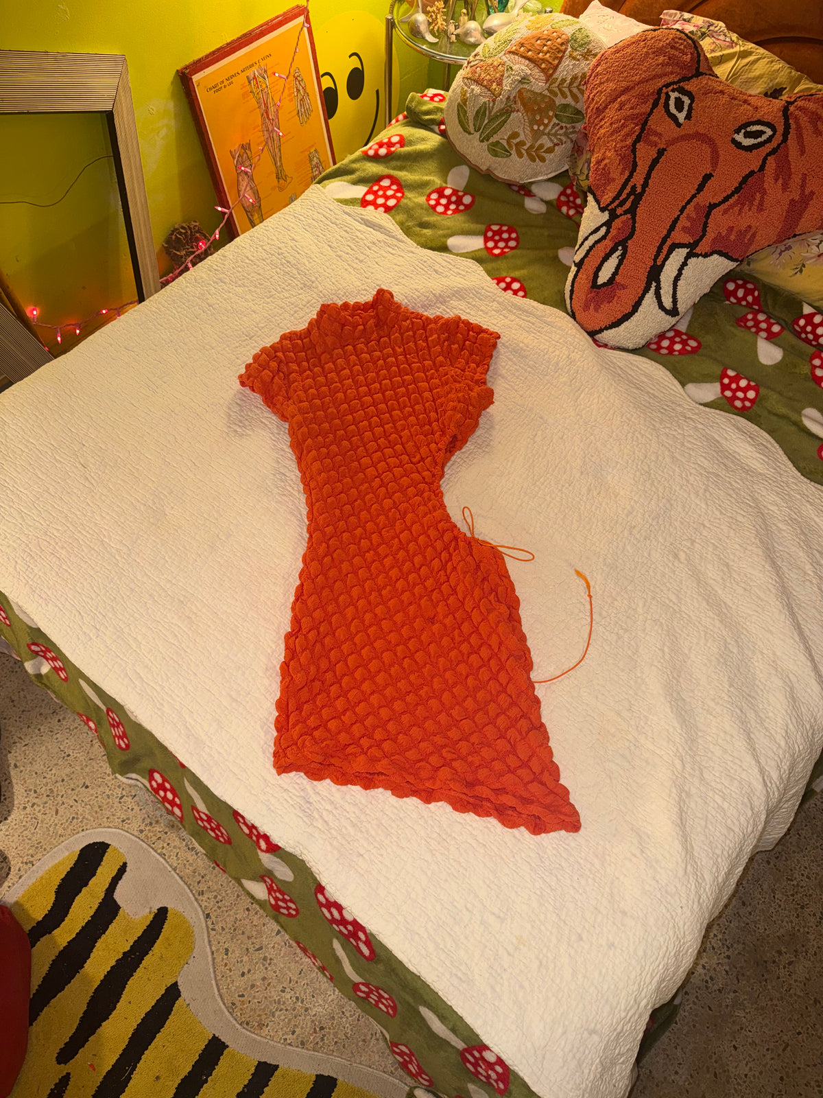 Orange Puffy Minidress with Side Cutout