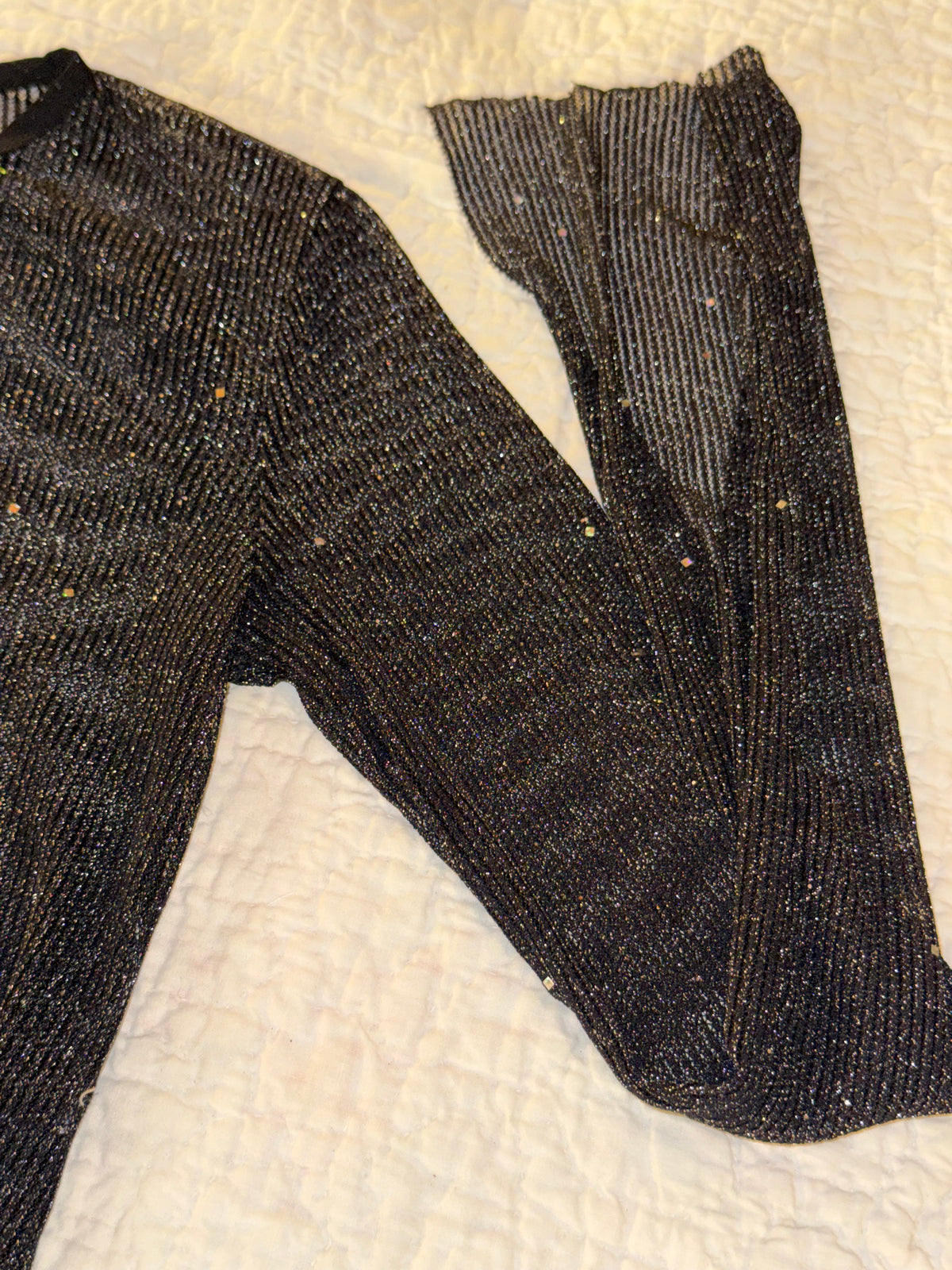 Edikted- Glitter Mesh Black Pinstripe Long Sleeve Top