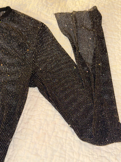 Edikted- Glitter Mesh Black Pinstripe Long Sleeve Top