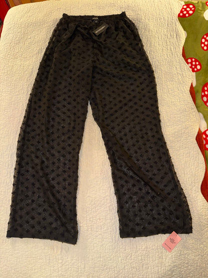 Pretty Little Thing - Black Wide Leg Textured Beach Trousers - Polka Dot Mesh