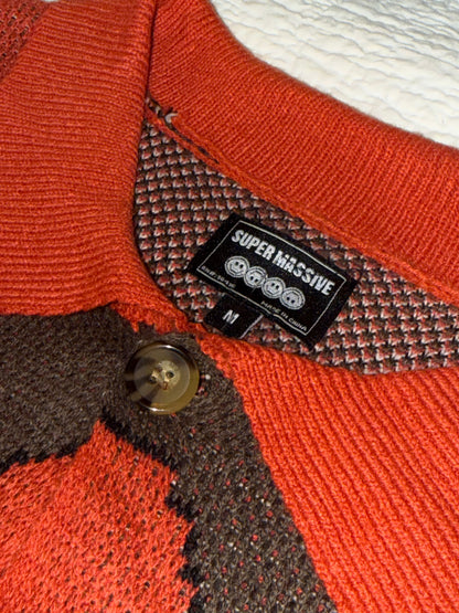 Super Massive - Orange and Brown Collared Flower Button Up Cardigan Sweater
