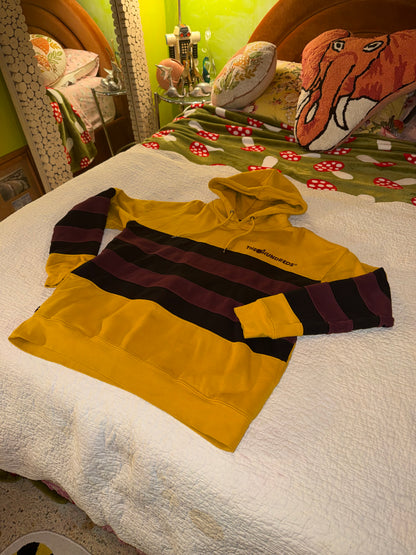 The Hundreds - Yellow Striped Embroidered Sweatshirt Hoodie with Burgundy and Brown Stripes