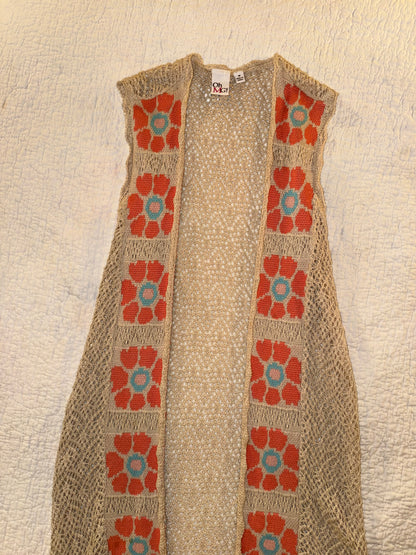 Oh MG! - Juniors 70’s Style Orange Flower Power Knit Vest