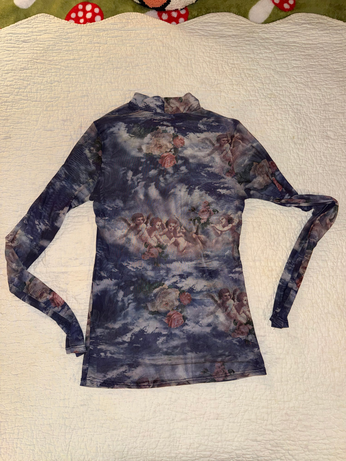 Sweet Lilac - Sheer Mesh Top with Cherubs and Roses