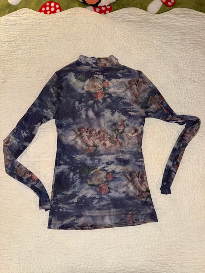 Sweet Lilac - Sheer Mesh Top with Cherubs and Roses