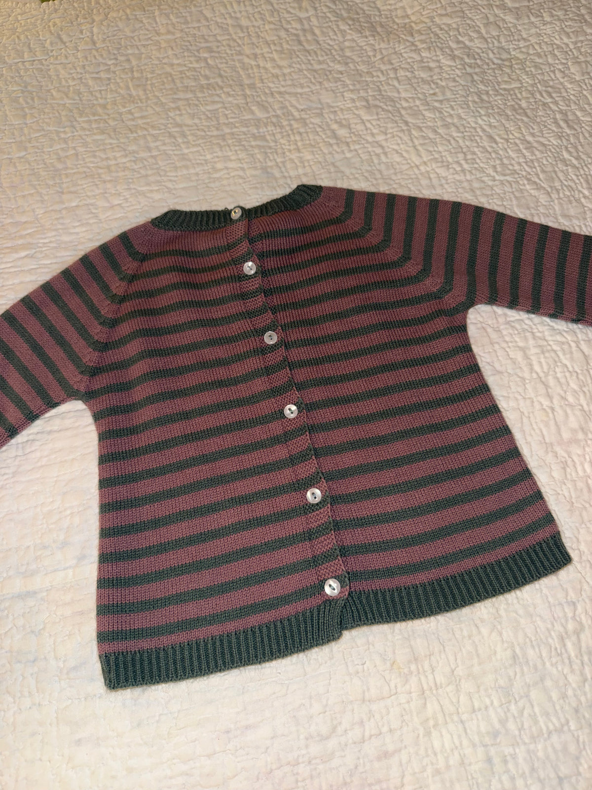 Grey and Mauve Striped Baby Sweater T-24