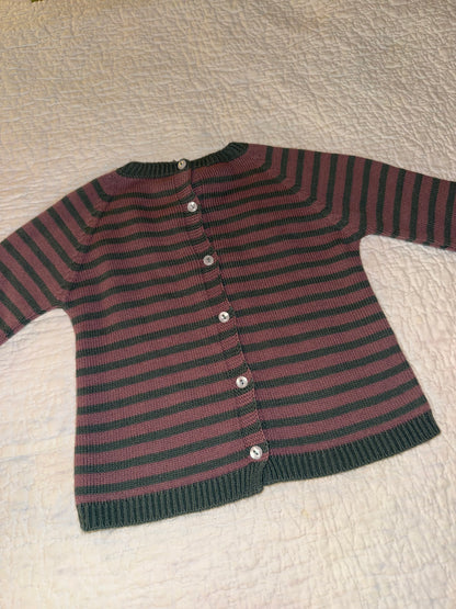 Grey and Mauve Striped Baby Sweater T-24