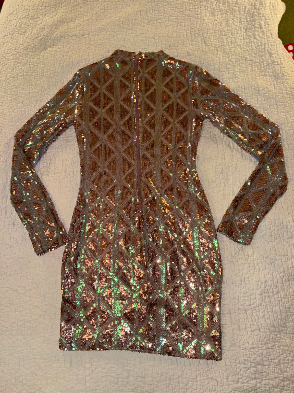 Fashion Nova - Geometric Bronze Color Sequin Club Bodycon Dress