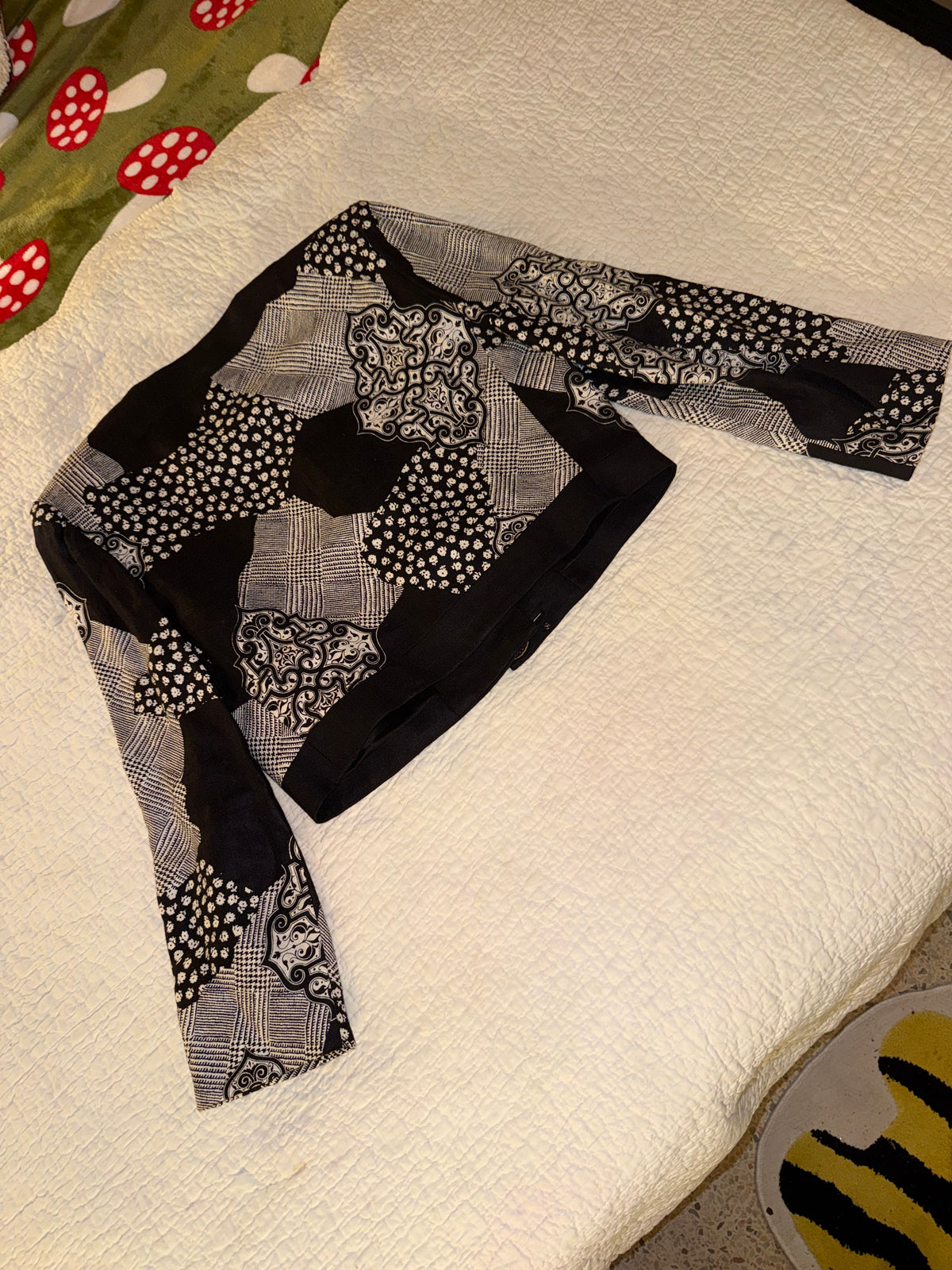 Rickie Freeman for Teri Jon - Black and White Patchwork Evening Jacket - 100% Linen - Saks Fifth Avenue