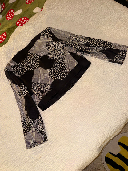 Rickie Freeman for Teri Jon - Black and White Patchwork Evening Jacket - 100% Linen - Saks Fifth Avenue