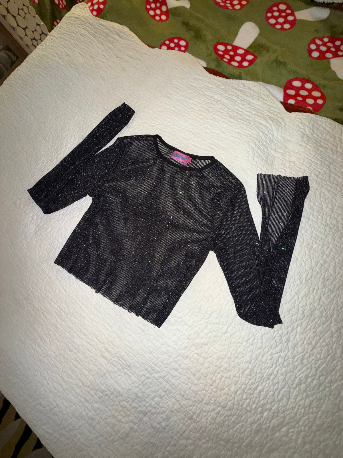 Edikted- Glitter Mesh Black Pinstripe Long Sleeve Top