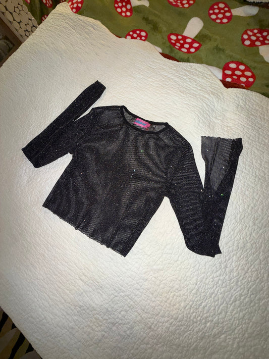 Edikted- Glitter Mesh Black Pinstripe Long Sleeve Top