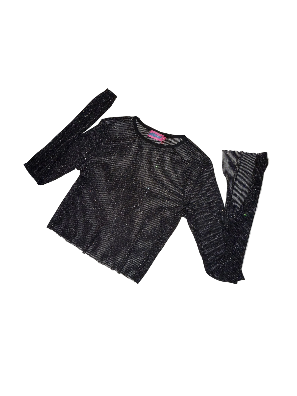Edikted- Glitter Mesh Black Pinstripe Long Sleeve Top