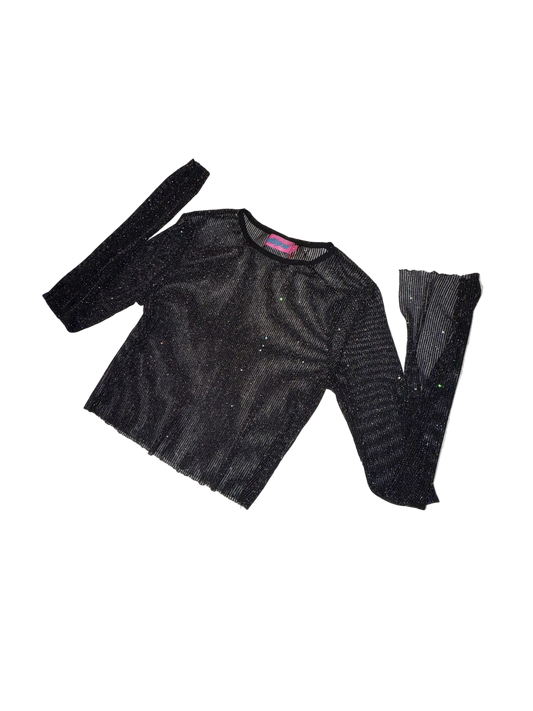 Edikted- Glitter Mesh Black Pinstripe Long Sleeve Top