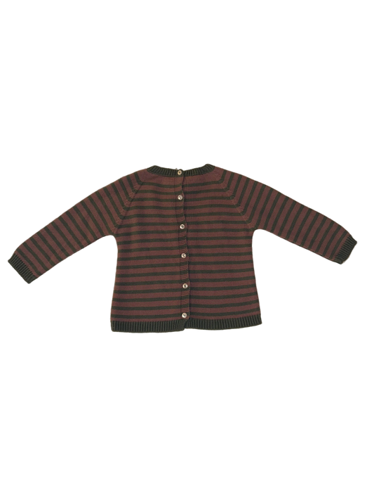 Grey and Mauve Striped Baby Sweater T-24