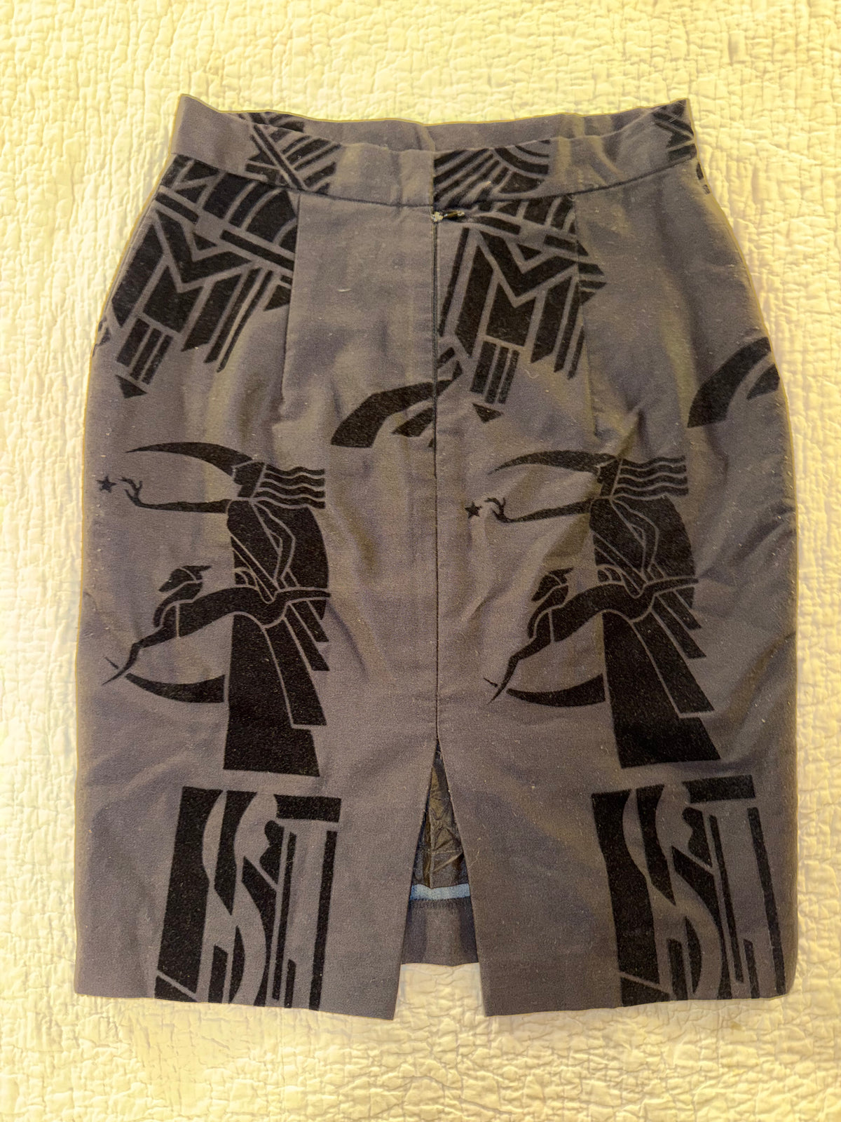 Velvet Art Deco Style Skirt with Geometric Moon Huntress Pattern