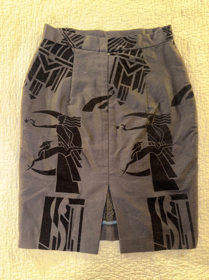 Velvet Art Deco Style Skirt with Geometric Moon Huntress Pattern