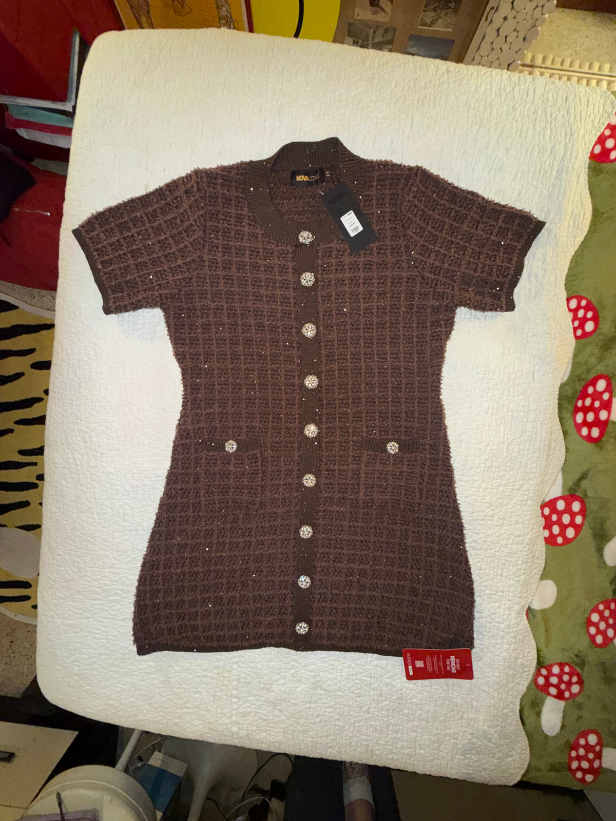 Nova Luxe - As If A Line Embellished Tweed Mini Dress in Chocolate - Fashion Nova