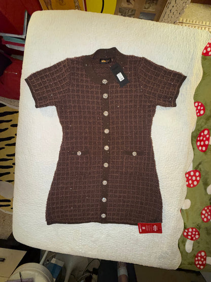 Nova Luxe - As If A Line Embellished Tweed Mini Dress in Chocolate - Fashion Nova