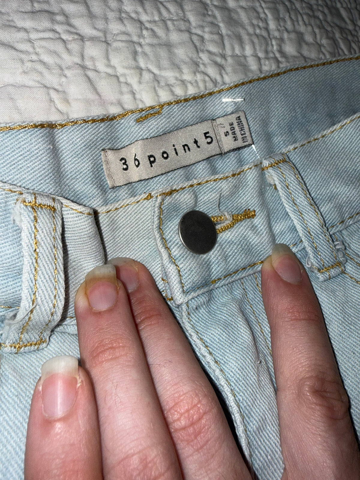 36Point5 - Distressed Bleach Wash Denim Skirt with Side Bow Ties