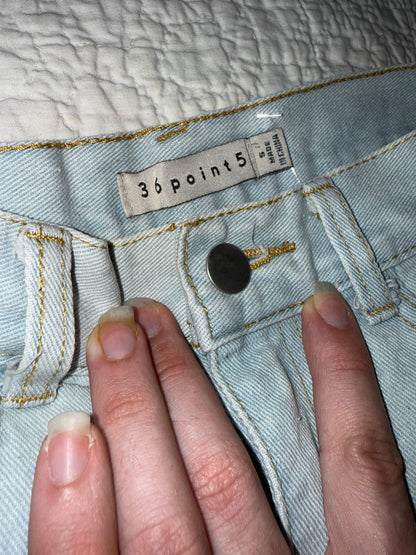 36Point5 - Distressed Bleach Wash Denim Skirt with Side Bow Ties