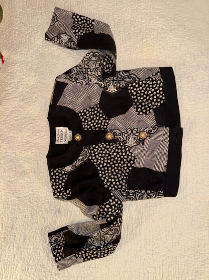 Rickie Freeman for Teri Jon - Black and White Patchwork Evening Jacket - 100% Linen - Saks Fifth Avenue
