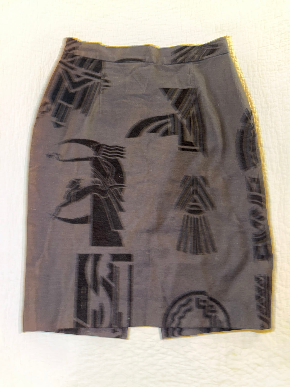 Velvet Art Deco Style Skirt with Geometric Moon Huntress Pattern