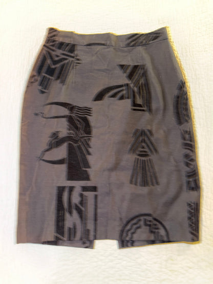 Velvet Art Deco Style Skirt with Geometric Moon Huntress Pattern