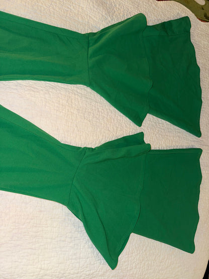 MadRag - Rare Chroma Key Green Screen ‘70s Style Double Flare Bottom Pants