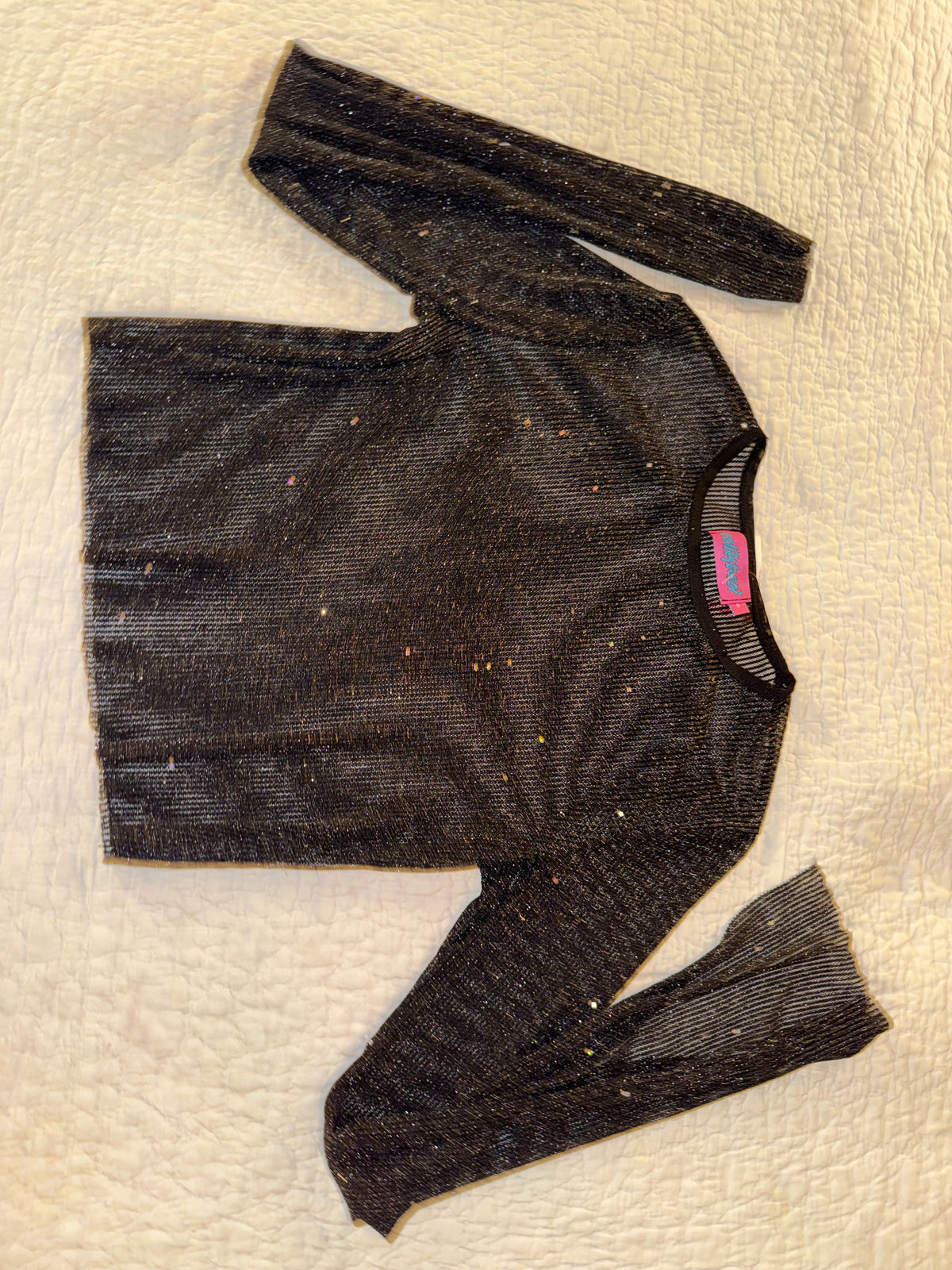 Edikted- Glitter Mesh Black Pinstripe Long Sleeve Top