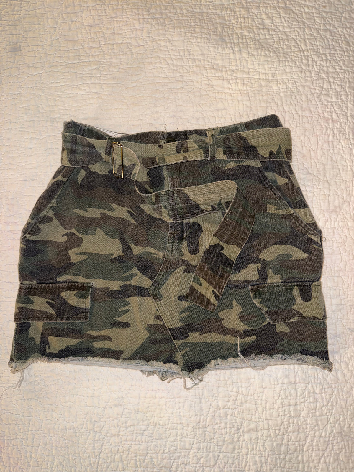 Better Be - Belted Camo Denim Skirt
