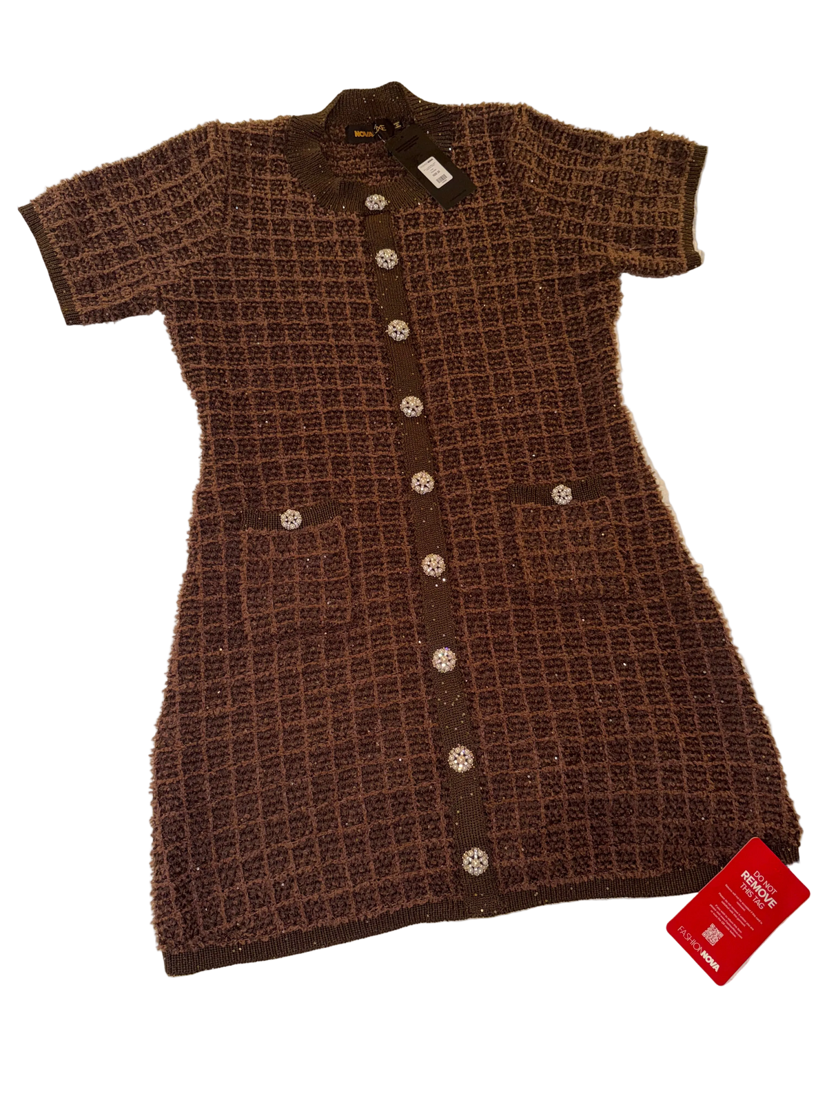 Nova Luxe - As If A Line Embellished Tweed Mini Dress in Chocolate - Fashion Nova