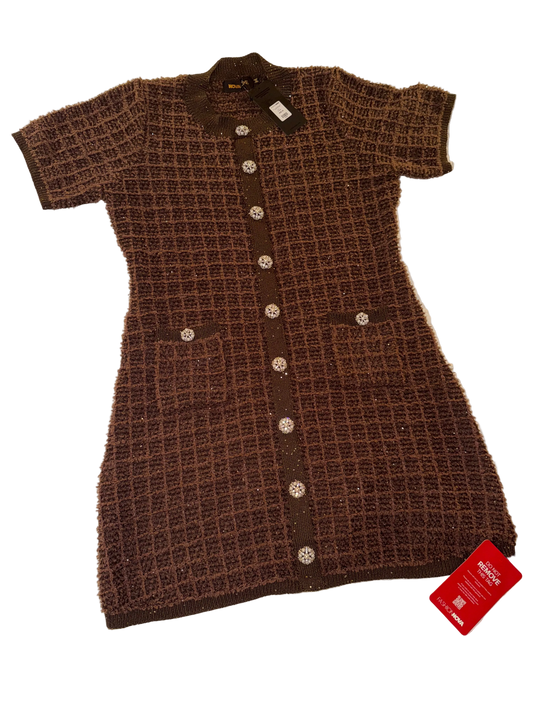Nova Luxe - As If A Line Embellished Tweed Mini Dress in Chocolate - Fashion Nova