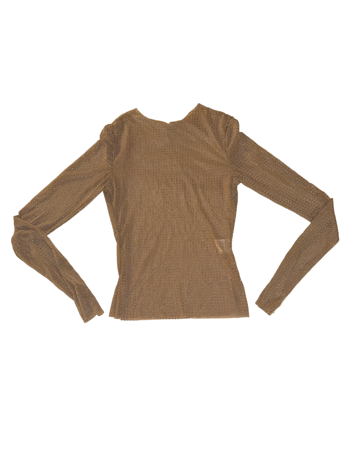 Rhinestone Studded Sheer Beige Mesh Top