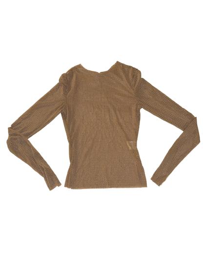 Rhinestone Studded Sheer Beige Mesh Top