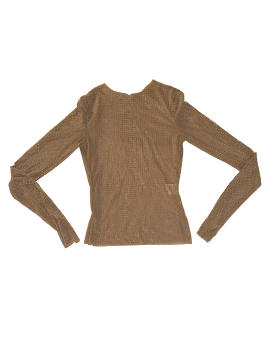 Rhinestone Studded Sheer Beige Mesh Top