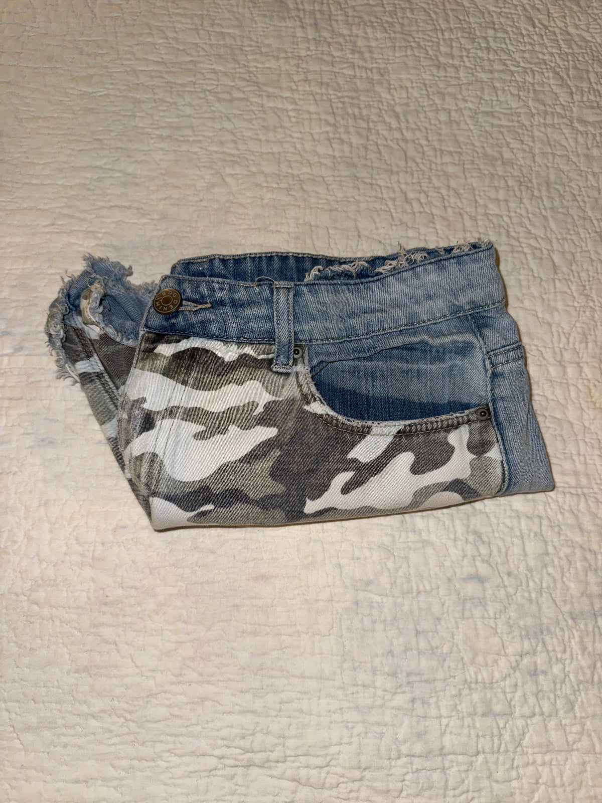 BDG - Dree High Rise Cheeky Denim Camo Jean Shorts - Urban Outfitters