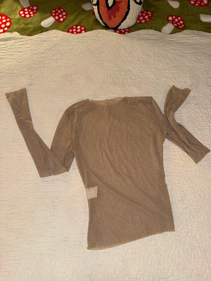 Rhinestone Studded Sheer Beige Mesh Top