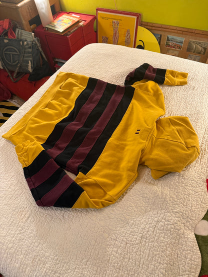 The Hundreds - Yellow Striped Embroidered Sweatshirt Hoodie with Burgundy and Brown Stripes