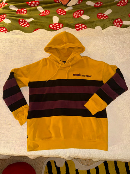 The Hundreds - Yellow Striped Embroidered Sweatshirt Hoodie with Burgundy and Brown Stripes