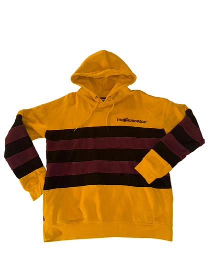 The Hundreds - Yellow Striped Embroidered Sweatshirt Hoodie with Burgundy and Brown Stripes