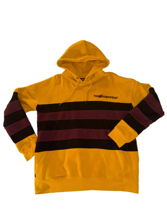 The Hundreds - Yellow Striped Embroidered Sweatshirt Hoodie with Burgundy and Brown Stripes
