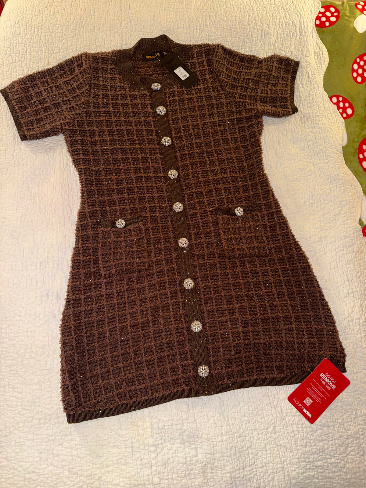 Nova Luxe - As If A Line Embellished Tweed Mini Dress in Chocolate - Fashion Nova