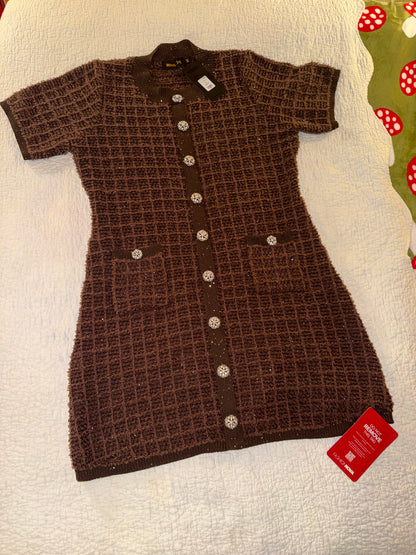 Nova Luxe - As If A Line Embellished Tweed Mini Dress in Chocolate - Fashion Nova