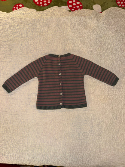 Grey and Mauve Striped Baby Sweater T-24