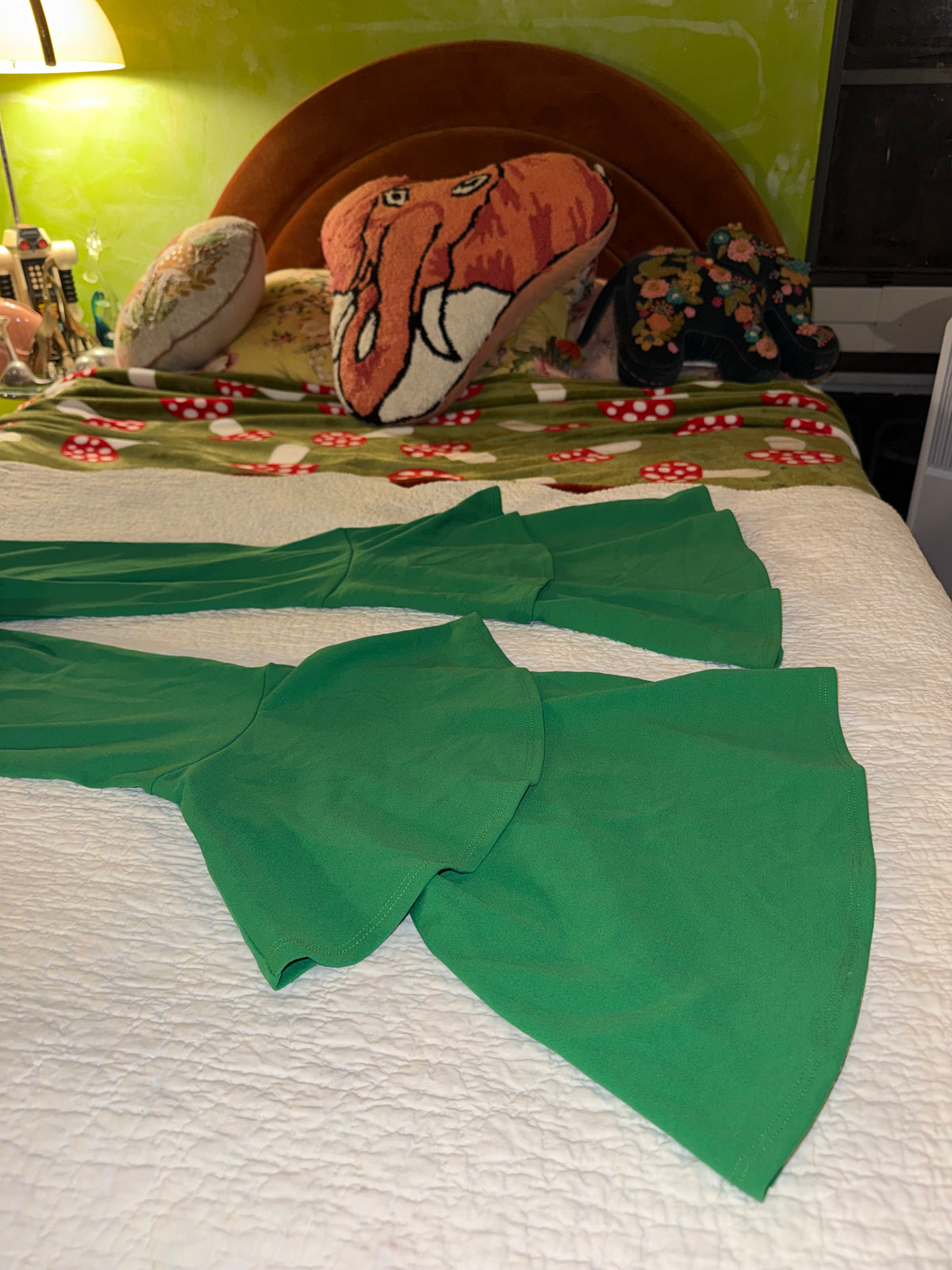 MadRag - Rare Chroma Key Green Screen ‘70s Style Double Flare Bottom Pants