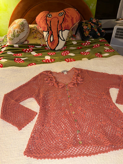 Modern Soul - Coral Ribbon and Crochet Cardigan Sweater
